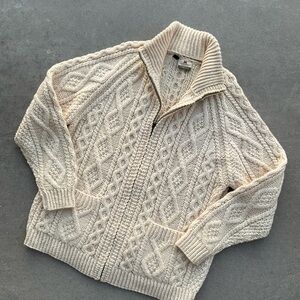 Carraig Donn Ireland Cable Knit 100% Merino Wool Full Zip Sweater